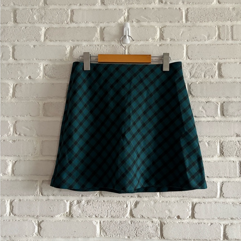 Wilfred Plaid Mini Skirt - Teal and Black, Size 8.